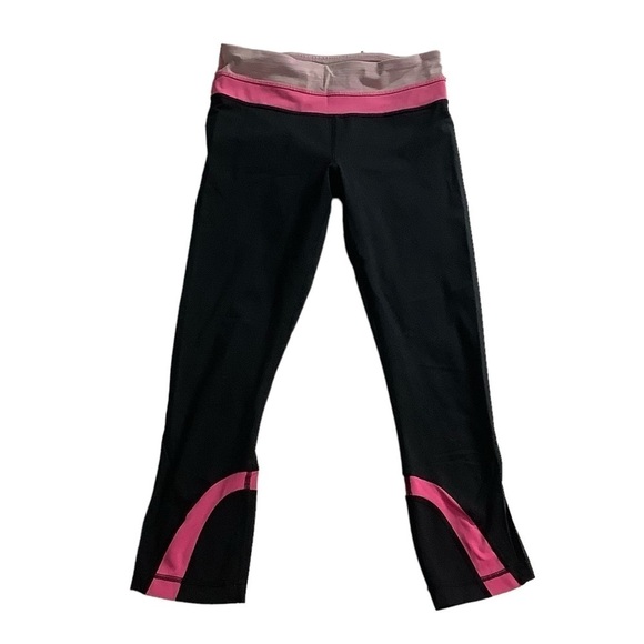 Lululemon Run Inspire Crop Legging Black / Pink / Pinkelicious Sz 4 - Picture 2 of 10